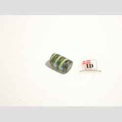 Hndlavet Glas Perle - Aflang Bl Med Guld/Gul Strib - 1,5cm