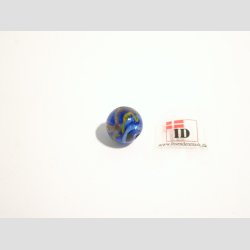 Hndlavet Glas Perle - Rund Bl Med Guld/Gul Strib - 1cm