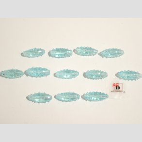 Hndlavet Glas Perle - Aflang Med Prikker - Lysebl - 2,5cm