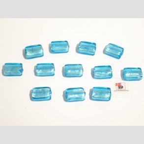 Hndlavet Glas Perle - Lille Firkant Med Slv - Lysebl - 2cm