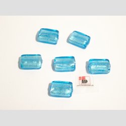 Hndlavet Glas Perle - Lille Firkant Med Slv - Lysebl - 2cm