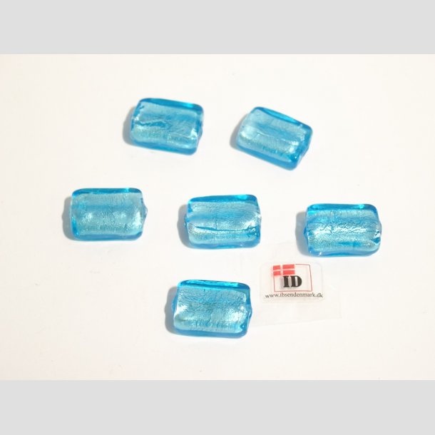 Hndlavet Glas Perle - Lille Firkant Med Slv - Lysebl - 2cm Perle6