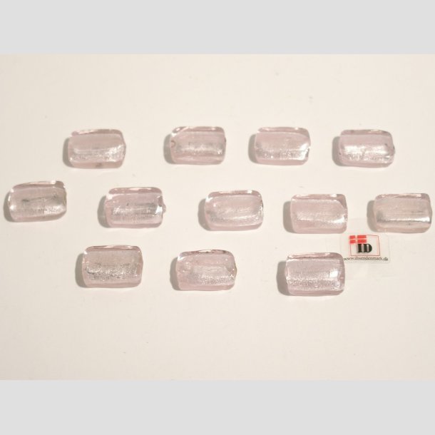 Hndlavet Glas Perle - Lille Firkant Med Slv - Lyserd - 2cm