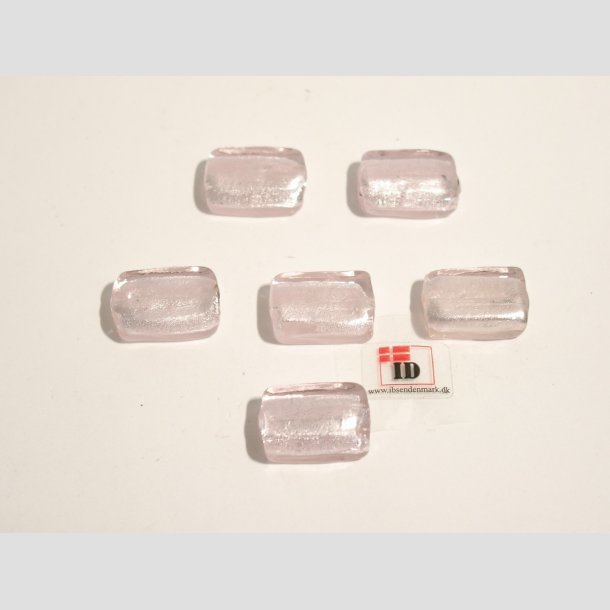 Hndlavet Glas Perle - Lille Firkant Med Slv - Lyserd - 2cm Perle6