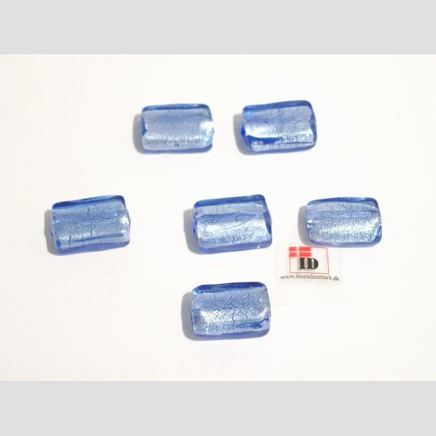 Hndlavet Glas Perle - Lille Firkant Med Slv - Bl - 2cm Perle6