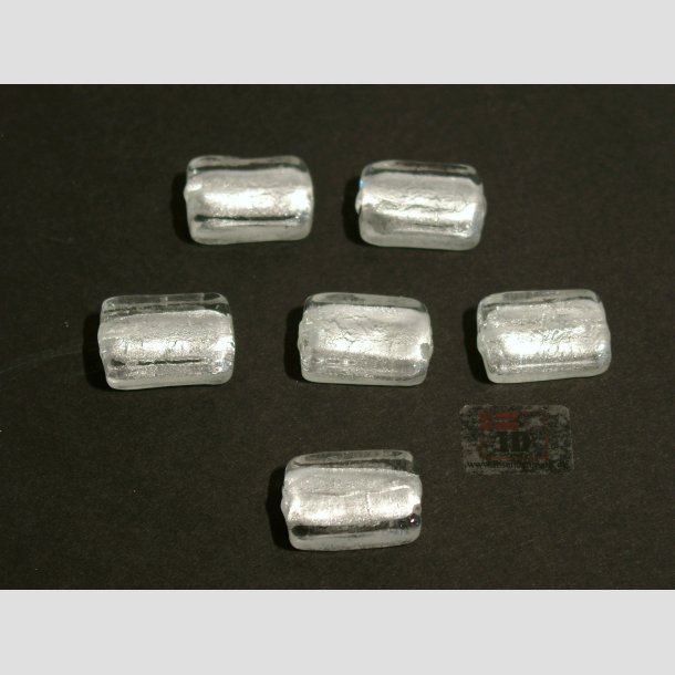 Hndlavet Glas Perle - Lille Firkant Med Slv - Klar - 2cm Perle6