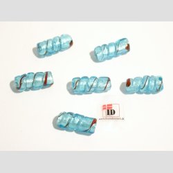 Hndlavet Glas Perle - Snoet Med Rd Strib Og Slv - Lysebl - 2,5cm