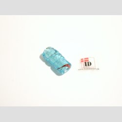 Hndlavet Glas Perle - Snoet Med Rd Strib Og Slv - Lysebl - 2,5cm