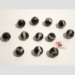 Glas Perler - Hndlavet Sorte Med Hvide Striber - Runde - 1cm