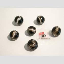 Glas Perler - Hndlavet Sorte Med Hvide Striber - Runde - 1cm