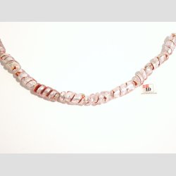 Hndlavet Glas Perle - Snoet Med Rd Strib Og Slv - Lyserd - 2,5cm