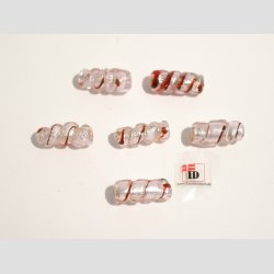 Hndlavet Glas Perle - Snoet Med Rd Strib Og Slv - Lyserd - 2,5cm