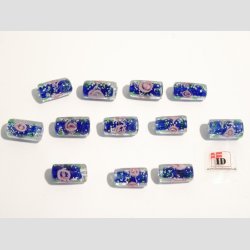 Hndlavet Glas Perle - Aflang Med Blomst Og Selvlysende - Bl - 1,8cm