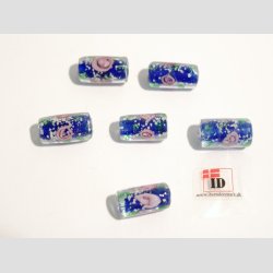 Hndlavet Glas Perle - Aflang Med Blomst Og Selvlysende - Bl - 1,8cm