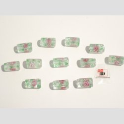 Hndlavet Glas Perle - Aflang Med Blomst Og Selvlysende - Grn - 1,8cm