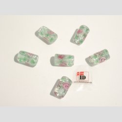 Hndlavet Glas Perle - Aflang Med Blomst Og Selvlysende - Grn - 1,8cm