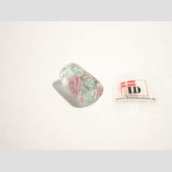 Hndlavet Glas Perle - Aflang Med Blomst Og Selvlysende - Grn - 1,8cm