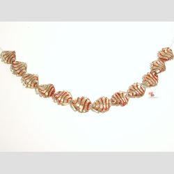 Hndlavet Glas Perle - Snoet Blad Med Rd Strib Og Slv - Brun - 3cm