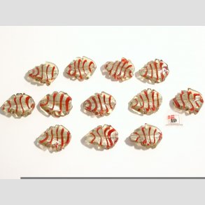 Hndlavet Glas Perle - Snoet Blad Med Rd Strib Og Slv - Brun - 3cm