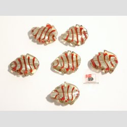 Hndlavet Glas Perle - Snoet Blad Med Rd Strib Og Slv - Brun - 3cm