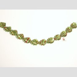 Hndlavet Glas Perle - Snoet Blad Med Rd Strib Og Slv - Grn - 3cm