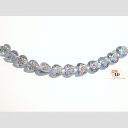 Hndlavet Glas Perle - Hjerte Med Blomst Og Slv - Bl - 1,4cm