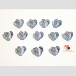 Hndlavet Glas Perle - Hjerte Med Blomst Og Slv - Bl - 1,4cm