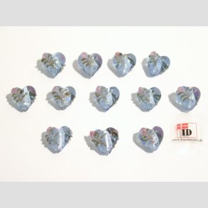 Hndlavet Glas Perle - Hjerte Med Blomst Og Slv - Bl - 1,4cm