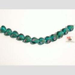 H�ndlavet Glas Perle - Hjerte Med Blomst Og S�lv - Turkis - 1,4cm