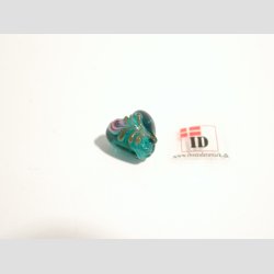 H�ndlavet Glas Perle - Hjerte Med Blomst Og S�lv - Turkis - 1,4cm