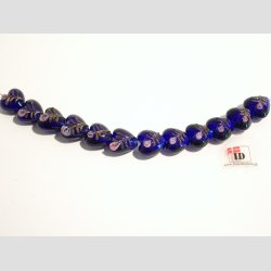 Hndlavet Glas Perle - Hjerte Med Blomst Og Slv - Mrkebl - 1,4cm