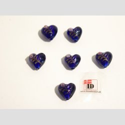 Hndlavet Glas Perle - Hjerte Med Blomst Og Slv - Mrkebl - 1,4cm