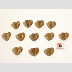 Hndlavet Glas Perle - Hjerte Med Blomst Og Slv - Ravfarve - 1,4cm