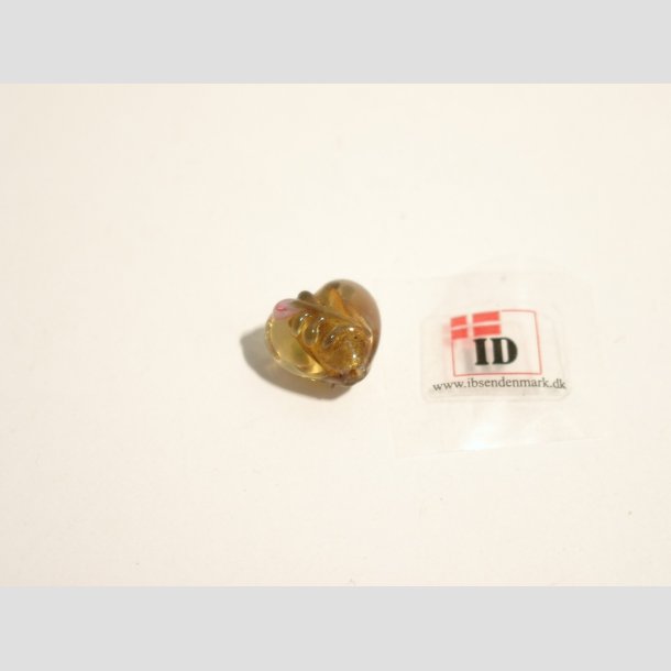 Hndlavet Glas Perle - Hjerte Med Blomst Og Slv - Ravfarve - 1,4cm Perle1