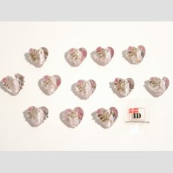 H�ndlavet Glas Perle - Hjerte Med Blomst Og S�lv - Lyser�d - 1,4cm