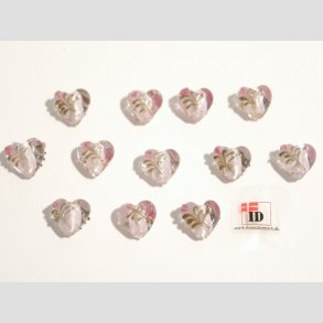 Hndlavet Glas Perle - Hjerte Med Blomst Og Slv - Lyserd - 1,4cm