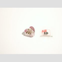 H�ndlavet Glas Perle - Hjerte Med Blomst Og S�lv - Lyser�d - 1,4cm