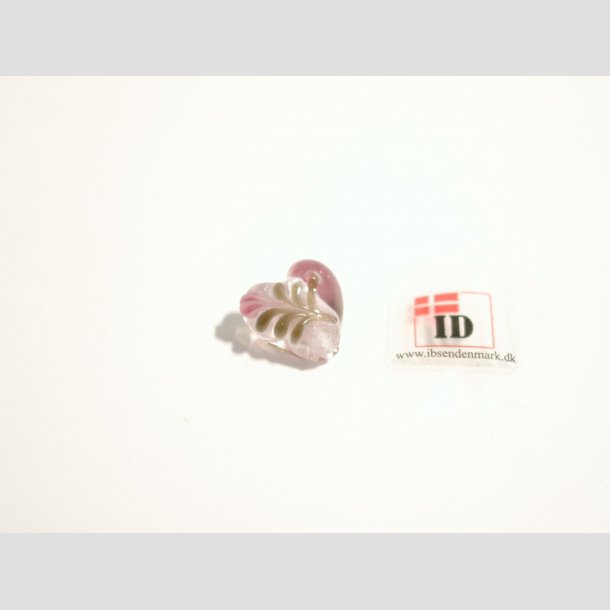 H�ndlavet Glas Perle - Hjerte Med Blomst Og S�lv - Lyser�d - 1,4cm Perle1