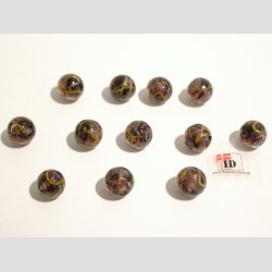 Glas Perler - Hndlavet Lilla Med Gul/Guld Striber - Rund - 1cm