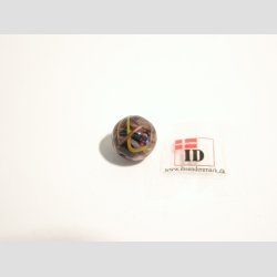 Glas Perler - Hndlavet Lilla Med Gul/Guld Striber - Rund - 1cm