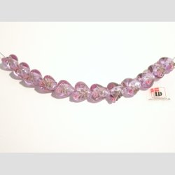 Hndlavet Glas Perle - Hjerte Med Blomst Og Slv - Lilla - 1,4cm