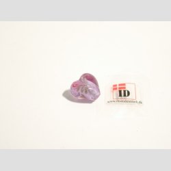 Hndlavet Glas Perle - Hjerte Med Blomst Og Slv - Lilla - 1,4cm