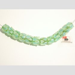 Hndlavet Glas Perle - Rund Med Prikker - Grn/Hvid/Bl - 1cm