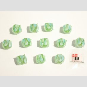 Hndlavet Glas Perle - Rund Med Prikker - Grn/Hvid/Bl - 1cm