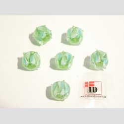 Hndlavet Glas Perle - Rund Med Prikker - Grn/Hvid/Bl - 1cm