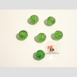 Hndlavet Glas Perle - Rund - Selvlysende - Grn - 1cm