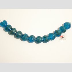 Hndlavet Glas Perle - Hjerte - Lysebl - Stor - 2cm