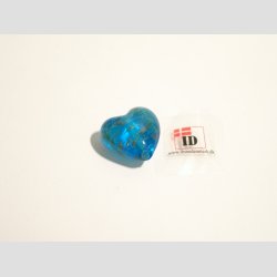 Hndlavet Glas Perle - Hjerte - Lysebl - Stor - 2cm