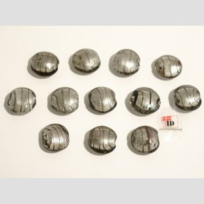 Hndlavet Glas Perle - Rund - Gr/Slv/Strib - Stor - 2cm