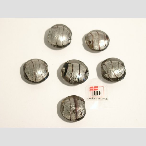 H�ndlavet Glas Perle - Rund - Gr�/S�lv/Strib - Stor - 2cm Perle6